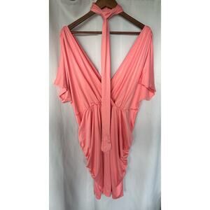 2XL/3XL Women’s Dress, Ruched, Stretchy, Form-fitting, Low neckline, Peach